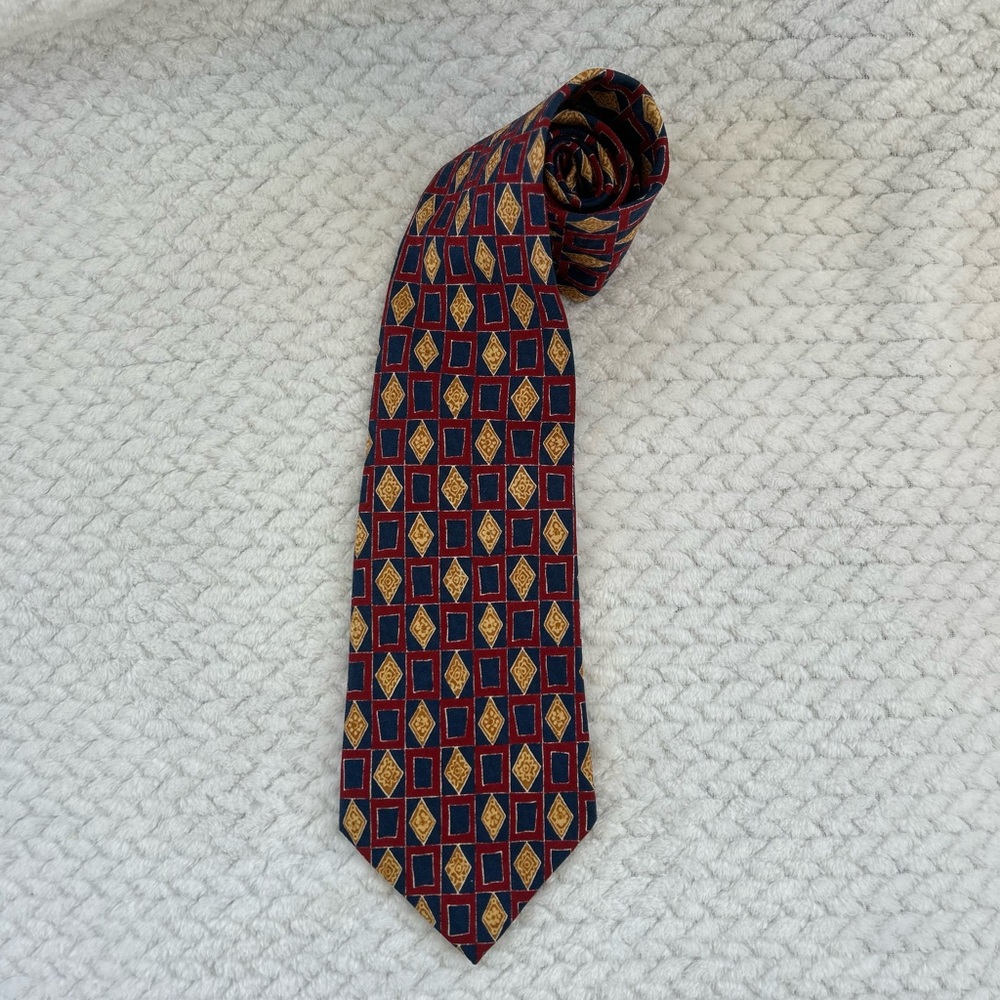 Guess Geometric Tie in Burgundy, Blue, and Gold